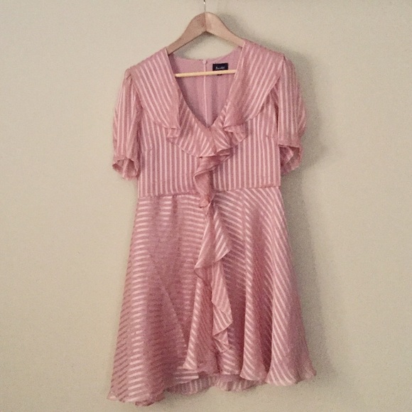 Bardot Dresses & Skirts - Bardot Foaty Frill Satin Pink Striped Dress Size 8